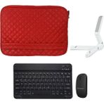 Microcase Apple iPad Air 11 2024 Tablet Için Kapitone Tablet Çanta + Bluetooth Klavye + Mouse + Tablet Standı - Kırmızı