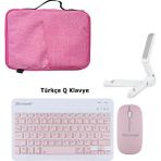 Microcase Apple iPad Air 11 2024 Uyumlu Tablet Çanta+Türkçe Bluetooth Klavye +Mouse+ Standı - Pembe AL8127