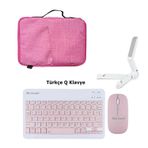 Microcase Apple iPad Pro 11 2024 Uyumlu Tablet Çanta+Türkçe Bluetooth Klavye +Mouse+ Standı - Pembe AL8127