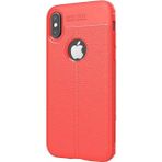 Microcase Apple iPhone X Leather TPU Silikon Tempered Cam + Kırmızı Kılıf