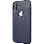 Microcase Apple iPhone X Leather TPU Silikon Tempered Cam + Lacivert Kılıf