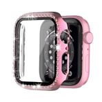 Microcase Apple Watch 7 41Mm Elmas Taş Camlı Rubber Kılıf - Pembe
