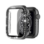 Microcase Apple Watch 7 41Mm Elmas Taş Camlı Rubber Kılıf - Siyah