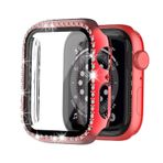 Microcase Apple Watch 7 45Mm Elmas Taş Camlı Rubber Kılıf Kırmızı