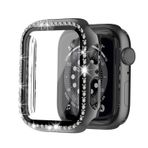 Microcase Apple Watch 7 45Mm Elmas Taş Camlı Rubber Kılıf - Siyah