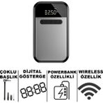 Microcase HL-008 Wireless Özellikli Şarjlı Taşınabilir Basınç Göstergeli Kompresör Powerbankli Reflektör Işıklı - AL4903 - Antrasit