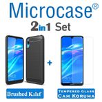 Microcase Huawei Y7 Pro 2019 Brushed Carbon Fiber Silikon Siyah Kılıf