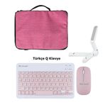 Microcase ipad air 10.5 Tablet Çanta + Türkçe Bluetooth Klavye + Mouse + Tablet Standı - Pembe AL 8127
