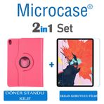 Microcase iPad Pro 12.9 2018 360 Derece Döner Standlı Deri Pembe Kılıf