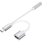 Microcase Konuşma Özellikli Type-C 2in1 Şarj + Kulaklık Dönüştürücü 3.5 mm Jack Adaptör Gümüş - Model No : AL2361