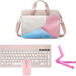 Microcase Lenovo Tab Plus TB351FU ile Uyumlu Tablet Çantası+Bluetooth Klavye+Bluetooth Mouse+Tablet Standı Pembe AL5296