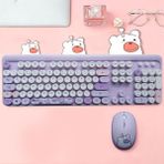 Microcase Mofii Ayıcık Desenli Kablosuz Renkli Yuvarlak Tuşlu Türkçe Klavye Mouse SET-AL4258 - Mor