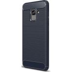 Microcase Samsung Galaxy A8 Plus A730F Brushed Carbon Silikon Tempered Cam + Lacivert Kılıf