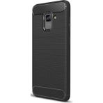 Microcase Samsung Galaxy A8 Plus A730F Brushed Carbon Silikon Tempered Cam + Siyah Kılıf