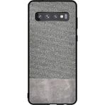 Microcase Samsung Galaxy S10 Fabrik Serisi Kumaş ve Deri Desen Kılıf - Gri