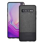 Microcase Samsung Galaxy S10 Plus Fabrik Serisi Kumaş ve Deri Desen Kılıf - Siyah
