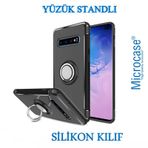 Microcase Samsung Galaxy S10 Plus Yüzük Standlı Armor Silikon Siyah Kılıf