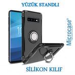 Microcase Samsung Galaxy S10 Yüzük Standlı Armor Silikon Siyah Kılıf