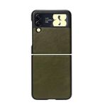 Microcase Samsung Galaxy Z Flip 3 için Deri Desenli Plastik Koruma Kılıf - Koyu Yeşil