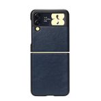 Microcase Samsung Galaxy Z Flip 3 için Deri Desenli Plastik Koruma Kılıf - Lacivert