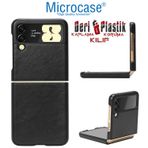 Microcase Samsung Galaxy Z Flip 3 İçin Deri Desenli Plastik Koruma Kılıf - Siyah