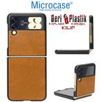 Microcase Samsung Galaxy Z Flip 3 İçin Deri Desenli Plastik Koruma Kılıf - Taba