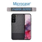 Microcase Samsung S21 Plus Fabrik Serisi Kumaş ve Deri Desen Kılıf Siyah