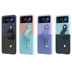 Microcase Samsung Z Flip4 Parmak Tutuculu Deri Desen Plastik Kılıf - AL3151 (Siyah-Lacivert)