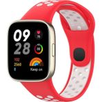 Microcase Xiaomi Redmi Watch 3 Active 1.83 Inch Için Uyumlu Delikli Silikon Kordon KAYIŞ-KY89 - Kırmızı - Beyaz