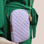 Microcase Yb Collection Kapitone Deri Kumaş Zincir Boyun Askılıklı Telefon Çantası Cüzdan Lila AL3943 - Açık Lila