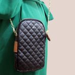 Microcase Yb Collection Kapitone Yumuşak Deri Kumaş Zincir Boyun Askılı Kadın Çantası Telefon Cüzdan Kimlik Siyah Al3943 - 000-Siyah