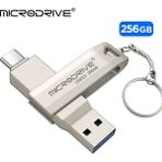 Microdrive 256Gb.Type-C To Usb 3.0 Hızlı Usb Flash Bellek Otg Çift Girişli Metal Sağlam Orjinal - Gri Metal - 256 GB