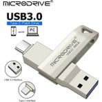 Microdrive 256GB.Type-C ve Usb 3.0 Hızlı Usb Flash Bellek Otg Çift Girişli Metal Sağlam ve Orjinal - Gri Metal - 256 GB