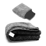 Mıcrofıber Gray Set-Ultra Kalın Süper Emici Kurulama Bezi 50X70CM ve Oto Yıkanma Eldiveni