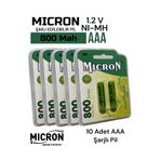 Micron AAA Sıze 800 Mah Ni-mh Şarjlı Pil Micron 10 Adet 800 Mah Gerçek Kapasite