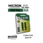 Micron AAA Sıze 800 Mah Ni-mh Şarjlı Pil Micron 2 Adet 800 Mah Gerçek Kapasite