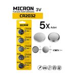 Micron CR2032 Pil 3V Baskül, Araba Kumandası , Hafıza, Hesap Makinası, Tartı Pili Düğme Pil (5 Adet)