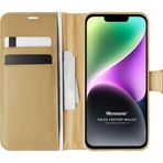 Microsonic Apple iPhone 14 Delux Leather Wallet Gold Cep Telefonu Kılıfı