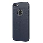 Microsonic Apple iPhone SE Suni Deri Dokulu Silikon Lacivert Kılıf