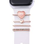 Microsonic Apple Watch 6 40 mm için Süsü Charm İnci Kalp Rose Gold Kordon
