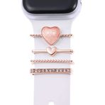 Microsonic Apple Watch 8 45 mm için Süsü Charm İnci Kalp Rose Gold Kordon