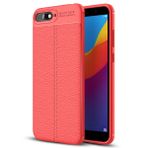Microsonic Huawei Y6 2018 Deri Dokulu Silikon Kırmızı Kılıf