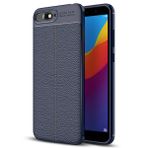 Microsonic Huawei Y6 2018 Deri Dokulu Silikon Lacivert Kılıf