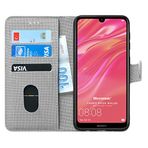 Microsonic Huawei Y7 2019 için Kılıf Fabric Book Wallet Gri [Y7 2019 ile Uyumlu Kılıf - Gri]