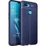 Microsonic Oppo F9 F9 Pro Deri Dokulu Silikon Lacivert Kılıf