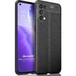 Microsonic Oppo Reno 5 5G Deri Dokulu Silikon Siyah Kılıf