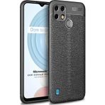 Microsonic Realme C21 Deri Dokulu Silikon Siyah Kılıf