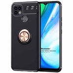 Microsonic Realme C25s için Kılıf Kickstand Ring Holder Siyah Rose [Realme C25s ile Uyumlu Kılıf - Siyah - Rose]