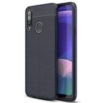 Microsonic Samsung Galaxy A20s için Kılıf Deri Dokulu Silikon Lacivert [Galaxy A20s ile Uyumlu Kılıf - Lacivert]