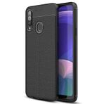 Microsonic Samsung Galaxy A20s için Kılıf Deri Dokulu Silikon Siyah [Galaxy A20s ile Uyumlu Kılıf - Siyah]
